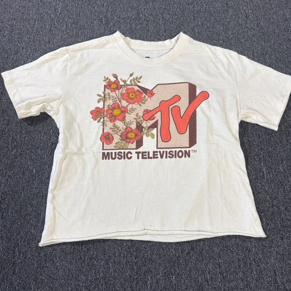 Vintage Y2k Floral Boho Mtv Music Television White Graphic Tee Women's S
